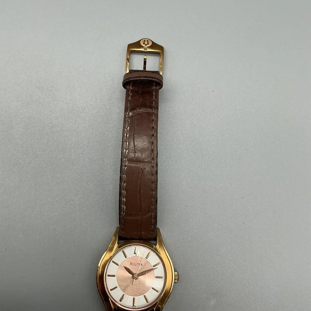 Bulova Womens Watch 28mm Rose Gold Tone 97L112 Brown Leather New Battery